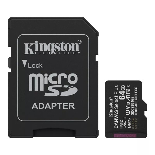 Карта пам'яті Kingston MicroSDXC Canvas Select Plus Gen3 100R A1 64Gb (sd adapter)