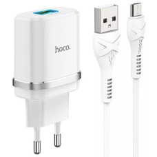 Мережевий зарядний пристрій Hoco C12Q USB-A (18W · 3A) з кабелем USB-A – Micro-USB (White)