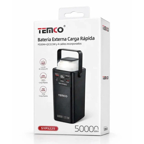 Повербанк Temco SYP-5225 22.5W з кабелем 4в1 (50000 mAh) (Black)