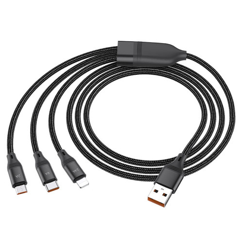 Кабель Hoco U104 Ultra charging 3-в-1 USB-A – Lightning/Micro-USB/Type-C (1.2 м · 66W · 6A) (Black)