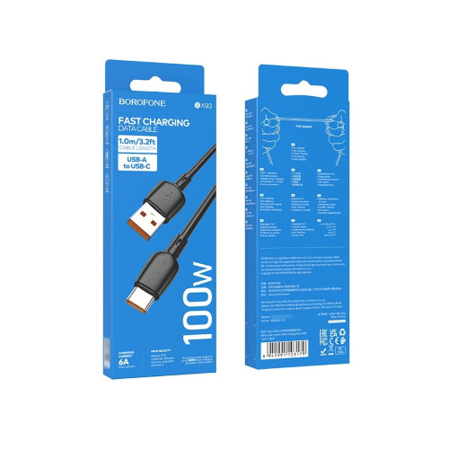 Кабель Borofone BX93 USB-A – Type-C (1 м · 100W · 6A) (Black)