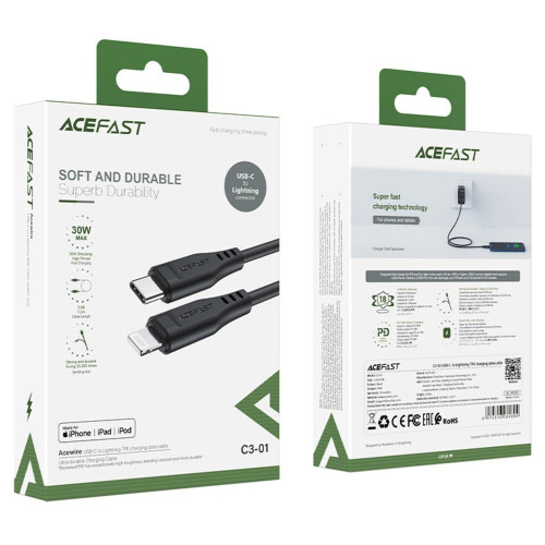 Кабель Acefast C3-01 Type-C – Lightning (1.2 м · 30W · 3A) (Black)