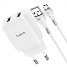 Сетевое зарядное устройство Hoco N7 2xUSB-A (10.5W · 2.1A) с кабелем USB-A – Micro-USB (White)