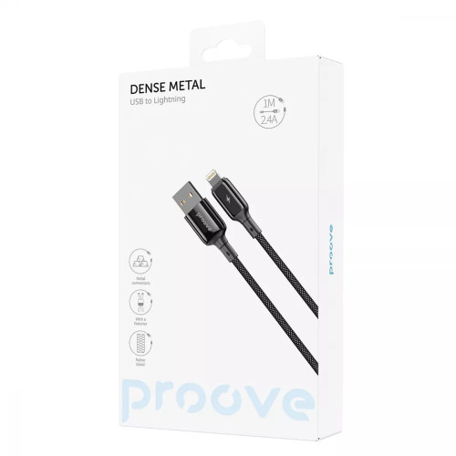 Кабель Proove Dense Metal USB-A – Lightning (1 м · 12W · 2.4A) (Black)