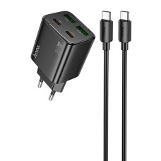 Сетевое зарядное устройство Hoco N56 2xUSB-A+2xUSB-C (30W · 3A) с кабелем Type-C – Type-C (Black)
