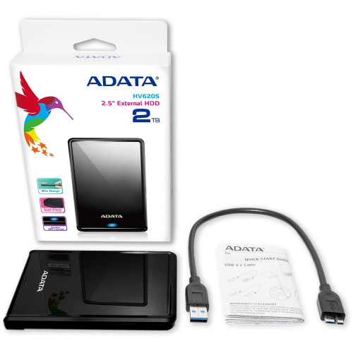 Внешний жесткий диск ADATA DashDrive Classic HV620S Slim 2TB 2.5 USB 3.2 Gen 1 (Black)