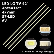 Боковая подсветка для телевизора LG 42″ Innotek 42V5 (A+B, 4 планки по 477 мм, 57 LED 5,5x3 мм, 6 В)