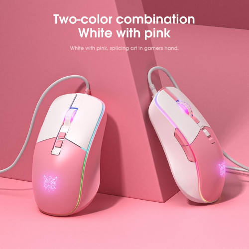 Мышка проводная игровая Onikuma CW916 (White/Pink)