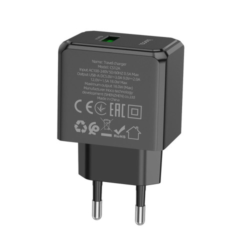 Сетевое зарядное устройство Hoco CS12A USB-A (18W · 3A) (Black)