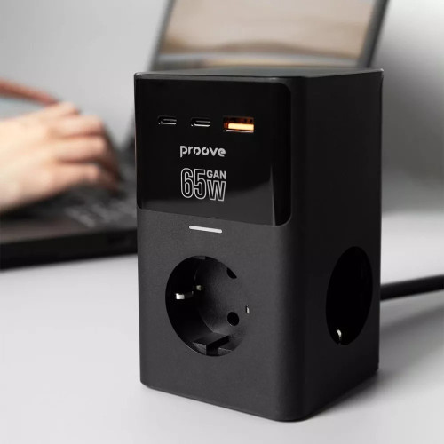 Сетевой фильтр Proove Power Cube на 3 розетки (65W · USB-A+2xUSB-C · 1.5 м) (Black)