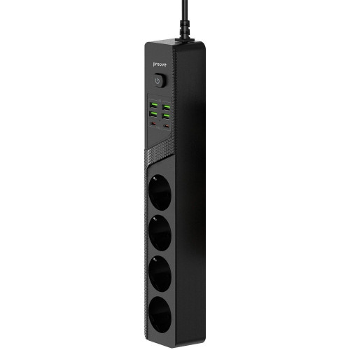 Мережевий фільтр Proove Power Socket P-04 на 4 розетки (4xUSB-A+2xUSB-C · 3 м) (Black)