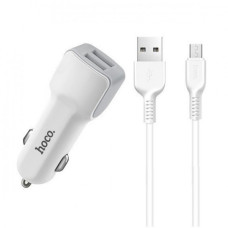 Автомобильное зарядное устройство Hoco Z23 2xUSB-A (12W · 2.4A) с кабелем USB-A – Micro-USB (White)