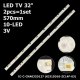 Пряма підсвітка для телевізора Bravis 32″ KJ315D10-ZC14F-02 (2 планки по 570 мм, 10 LED, лінза 16 мм, 3 В)