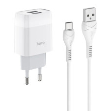 Сетевое зарядное устройство Hoco C73A 2xUSB-A (12W · 2.4A) с кабелем USB-A – Type-C (White)