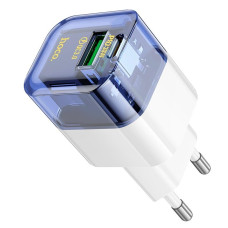 Сетевое зарядное устройство Hoco C131A USB-A+USB-C (30W · 3A) (Transparent Blue)