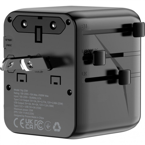 Сетевое зарядное устройство универсальный Proove Trip 2xUSB-A+USB-C (25W · 3A) (Black)
