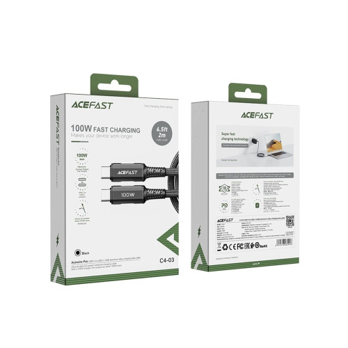 Кабель Acefast C4-03 Type-C – Type-C (2 м · 100W · 5A) (Black)