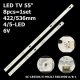 Пряма підсвітка для телевізора TCL 55″ 55D2900 (8 планок по 536/422 мм, 4/5 LED, лінза 17 мм, 6 В)