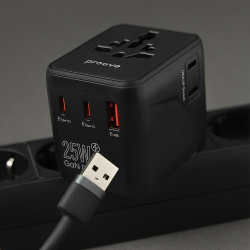 Сетевое зарядное устройство универсальный Proove Trip 2xUSB-A+USB-C (25W · 3A) (Black)
