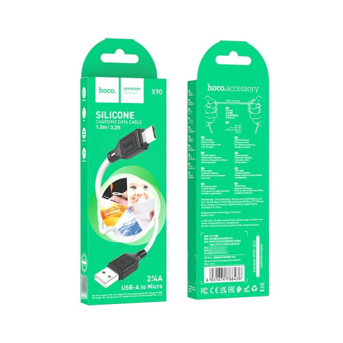 Кабель Hoco X90 Cool silicone USB-A – Micro-USB (1 м · 12W · 2.4A) (White)