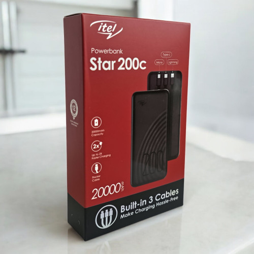 Повербанк Itel Star 200C 10.5W с кабелем 3в1 (20000 mAh) (Black)