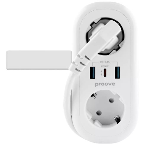 Сетевой фильтр Proove Supercoil на 2 розетки (20W · 2xUSB-A+USB-C · 1.5 м) (White)
