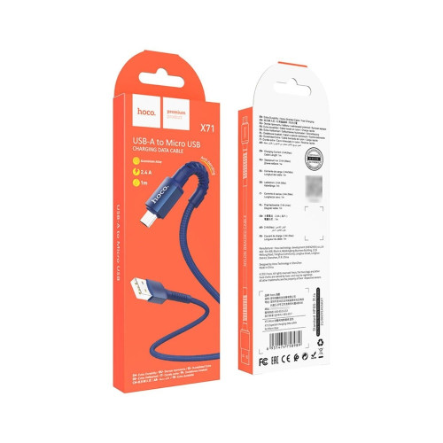Кабель Hoco X71 USB-A – Micro-USB (1 м · 12W · 2.4A) (Blue)