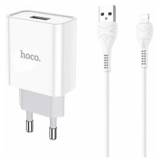 Мережевий зарядний пристрій Hoco C81A USB-A (10.5W · 2.1A) з кабелем USB-A – Lightning (White)