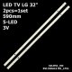 Прямая подсветка для телевизора LG 32″ Innotek 32LH51 Rev05 (2 планки по 590 мм, 5 LED, линза 17 мм, 3 В)
