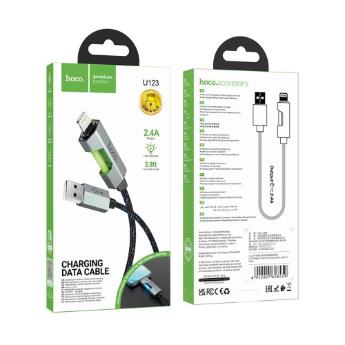 Кабель Hoco U123 USB-A – Lightning (1.2 м · 12W · 2.4A) (Black)