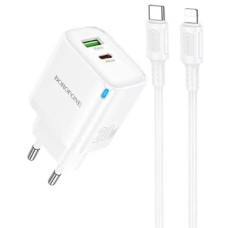 Сетевое зарядное устройство Borofone BA83A USB-A+USB-C (20W · 3A) с кабелем Type-C – Lightning (White)