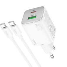Сетевое зарядное устройство Hoco N41 USB-A+USB-C (20W · 3A) с кабелем Type-C – Type-C (White)
