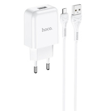 Мережевий зарядний пристрій Hoco N2 USB-A (10W · 2.1A) з кабелем USB-A – Micro-USB (White)