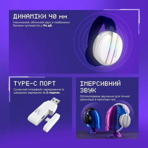 Наушники Bluetooth Proove Gaming Glimmer (APP) (White/Purple)