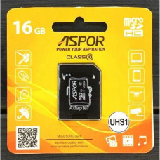 Карта памяти Aspor microSDHC 16GB Class 10 UHS-I + адаптер SD