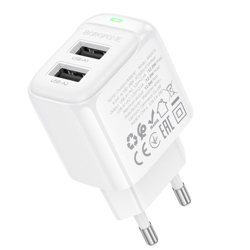 Сетевое зарядное устройство Borofone BAS41A 2xUSB-A (10.5W · 2.1A) (White)