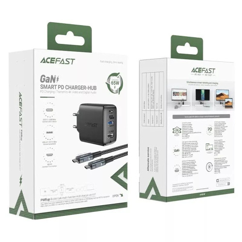Мережевий зарядний пристрій Acefast A17 USB-C+USB-A+HDMI 4K (65W · 3A) з кабелем Type-C – Type-C (Black)