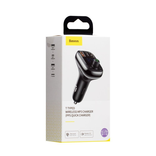 FM-модулятор Baseus S-13 T-typed 2xUSB-A+USB-C (36W · 3A) (Black)