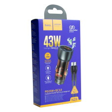 Автомобильное зарядное устройство Hoco NZ8 USB-A+USB-C (43W · 3A) с кабелем Type-C – Type-C (Brown)