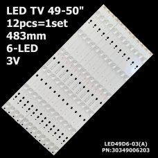 Пряма підсвітка для телевізора Kivi 49-50″ PN:30349006203 (12 планок по 483 мм, 6 LED, лінза 17 мм, 3 В)