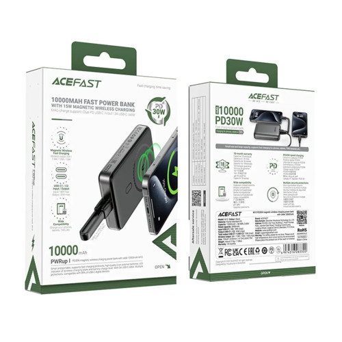 Повербанк Acefast M10 Magnetic PD30W (10000 mAh) (Black)