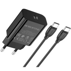 Сетевое зарядное устройство Borofone BA65A USB-C (20W · 3A) с кабелем Type-C – Type-C (Black)