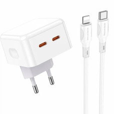 Сетевое зарядное устройство Borofone BA76A 2xUSB-C (35W · 3A) с кабелем Type-C – Lightning (White)
