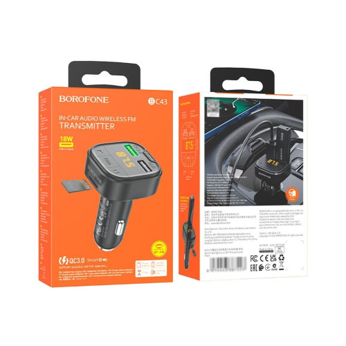 FM-модулятор Borofone BC43 2xUSB-A (18W · 3A) (Black)
