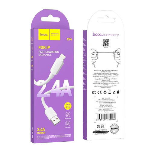 Кабель Hoco X96 USB-A – Lightning (1 м · 12W · 2.4A) (White)