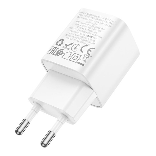 Сетевое зарядное устройство Hoco C147A USB-A+USB-C (20W · 3A) (White)