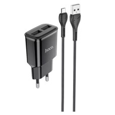 Мережевий зарядний пристрій Hoco C88A 2xUSB-A (12W · 2.4A) з кабелем USB-A – Micro-USB (Black)