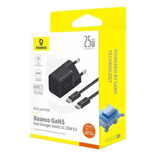 Сетевое зарядное устройство Baseus GaN5 Mini USB-C (25W · 3A) с кабелем Type-C – Type-C 100W (P10110909113) (Black)