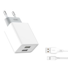 Сетевое зарядное устройство XO L65 2xUSB-A (12W · 2.4A) с кабелем USB-A – Type-C (White)
