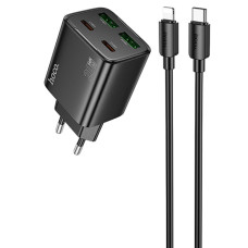Сетевое зарядное устройство Hoco N55 2xUSBA+2xUSB-C (20W · 3A) с кабелем Type-C – Lightning (Black)